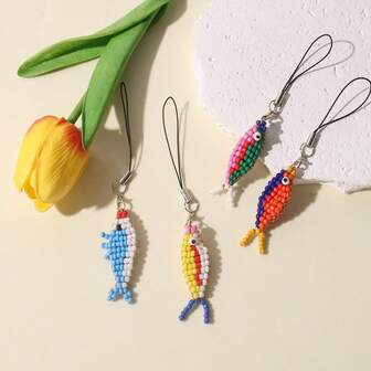 תליון דג צבעוני בעבודת יד עם חרוזים, רצועת טלפון יצירתית וחמודה, אביזר מחזיק מפתחות ייחודי, קסם תיק שובב