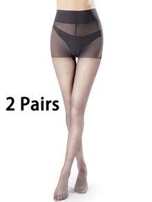 1/2 双 20D 女式透明紧身裤超薄高腰连裤袜大腿袜