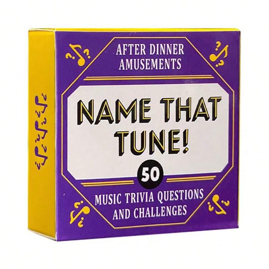 Mini Card Game Name That Tune! 50 Music Trivia Questions & Challenges Game - Family-Friendly Paper Cardstock Edition With Golden Musical Notes & After Dinner Amusements Design For Camping, Holiday Gatherings & Game Nights - Standard Edition, Camping Entertainment | Vibrant Package Design | Cardstock Material