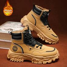 Boots Men's Shoes Autumn And Winter 2025 New High Help Work Shoes Anti-Slip Wear Thick Soled Casual Shoes Fashion Men With All Fashion Snow Shoes - 黃色 - 查看 3