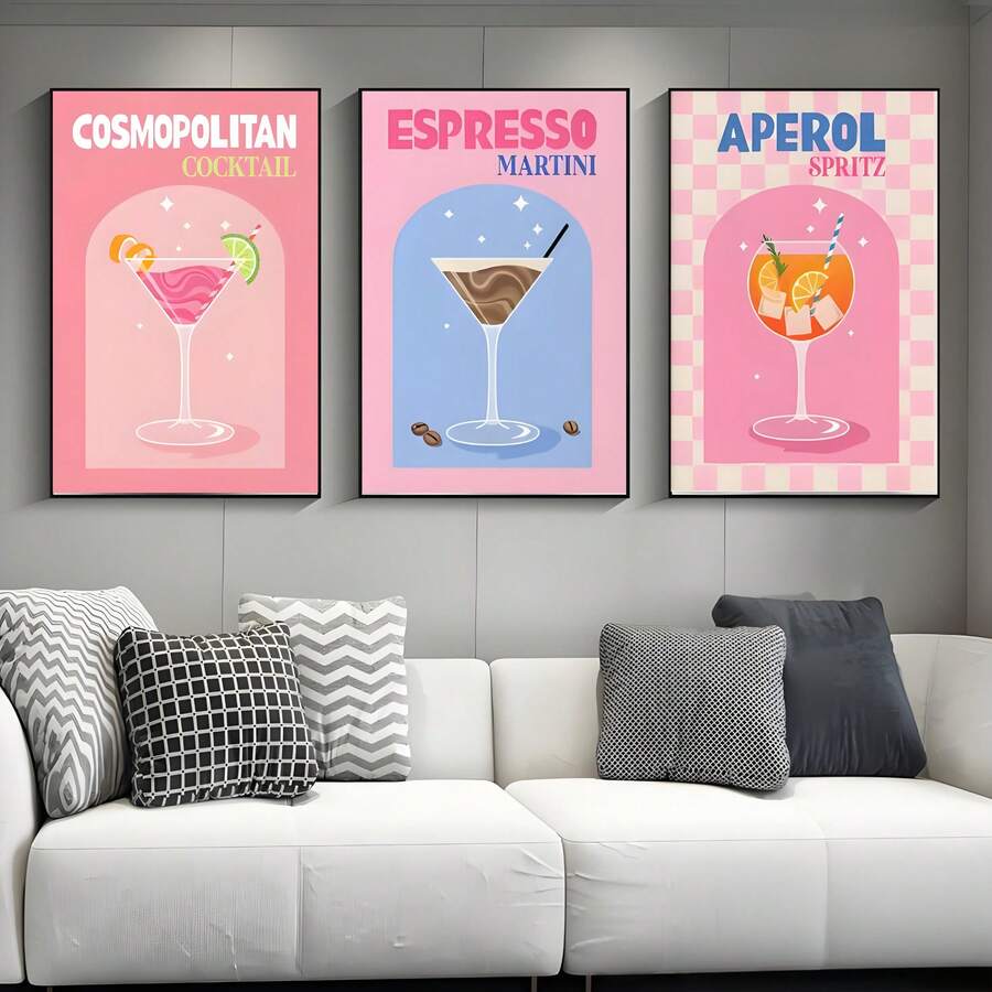 3 sztuki/zestaw plakatów sztuki nowoczesnej, eleganckie plakaty na płótnie, kolorowe dekoracje ścienne na płótnie z motywem koktajlowym, idealny prezent do sypialni, salonu, korytarza, sztuka ścienna, dekoracja ścienna, wystrój zimowy, dekoracja pokoju - Wielokolorowe - Zobacz 1