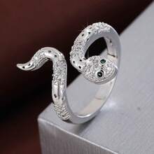 1pc Adjustable Cartoon Snake Design Cubic Zirconia Embellished Ring For Women