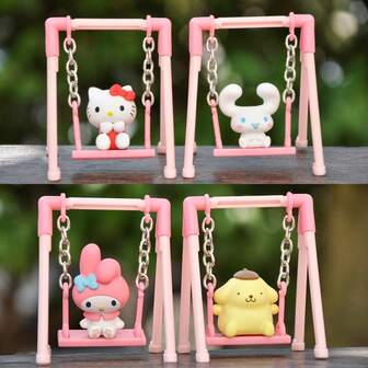  Sanrio Cartoon 4pcs Hello Kitty Cinnamoroll My Melody Pom Purin Swing Action Figures Gashapon Toys Decoration Ornament Kids Gifts