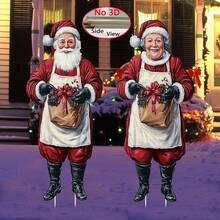 2 Peças Decorações de Natal para Exterior - Placa de Jardim de Natal, Papai Noel Engraçado e Decoração de Jardim da Vovó, Estatueta de Papai Noel, Decoração de Natal de Plástico para Gramado, Pátio, Montagem em Poste, Exibição Festiva no Jardim, Acessório de Decoração de Natal