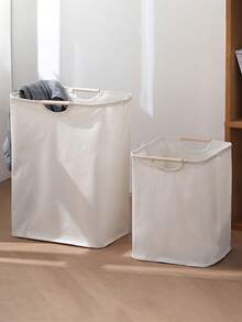 1 pieza Cesta de lavandería plegable con asa de madera grande o pequeña, adecuada para almacenar ropa, camisetas, camisas y otros artículos en el baño, la sala de estar y la lavandería. Cesta de lavandería multifuncional, cesta de lavado, organizador de baño, cesta de ropa sucia, cesta de almacenamiento, cesta de lavandería plegable.