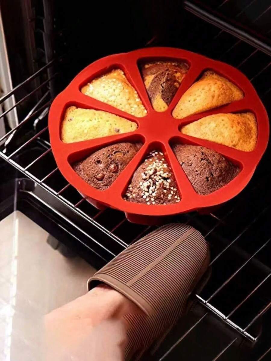 8-Cavity Scone Baking Mold, Silicone Cake/Pizza Baking Tray Mold For Home Baking - Red - View 1