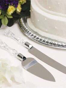 Stainless Steel Wedding Cake Cutting Set, Includes Cake Knife And Cake Server, Silver Blade With Acrylic Crystal-Like Handle, Perfect For Weddings, Bridal Showers, Anniversaries, Housewarming, Birthdays, And Christmas Gifts - Multicolor - View 2
