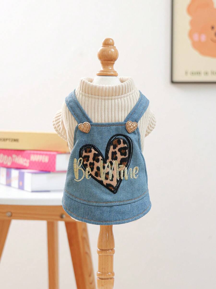 1 件宠物服装，狗猫服装，快乐小狗小型犬休闲时尚可爱舒适豹纹心形吊带连衣裙 - 彩色 - 查看 1