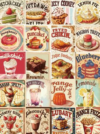50 piezas Pegatinas de comida retro deliciosa, pegatinas decorativas creativas y divertidas para teléfonos, portátiles, equipaje, patinetas, guitarras, álbumes de recortes, iPad, decoración DIY, regalo de fiesta de vacaciones