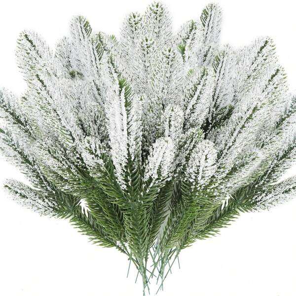 10/20 قطعة أغصان صنوبر اصطناعية، نباتات خضراء، إبر صنوبر DIY لتزيين أكاليل عيد الميلاد والديكور المنزلي والحديقة. إبر صنوبر اصطناعية وأغصان لامعة لتزيين شجرة عيد الميلاد والمدفأة والمزهريات للديكور الداخلي والخارجي والشرفة والمدخل