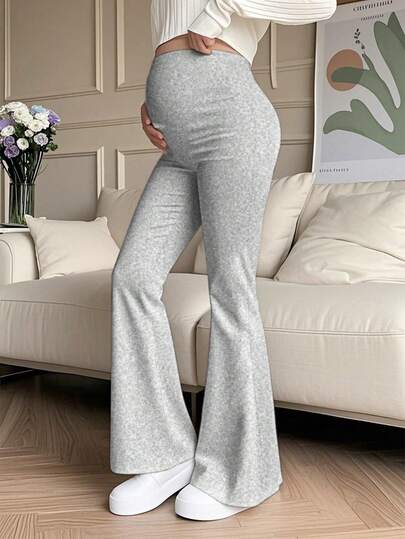 女士纯色高腰弹力休闲孕妇喇叭裤，孕妇装