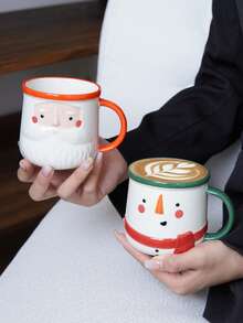 1pc Hand-Painted Santa Claus Ceramic Cup, Cute Snowman Coffee Mug, Exquisite High-Quality, Suitable For Christmas Home Decor, Drinkware For Christmas Eve Dinner, Office/Bedroom/Living Room, Gift