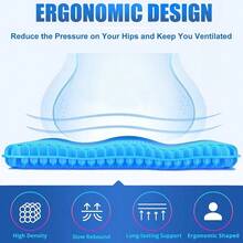 Gel Seat Cushion NonSlip Egg Seat Cushion Chair Pads Office Chair Car Seat Cushion For Sciatica And Back Pain Relief Coccyx Cushion For Home Wheelchair Computer Desk Chair Truck - 藍色+特大加厚- 20*19.7*1.95英寸 - 查看 3