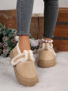 نعال منزلية نسائية مبطنة بالفليس السميك والملون، ذات نمط معين أنيق غير متماثل، للارتداء الداخلي في فصلي الخريف والشتاء