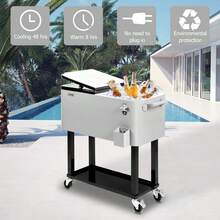 VINGLI 80 Quart Rolling Ice Chest, Portable Patio Party Bar Drink Cooler Cart, With Shelf, Beverage Pool With Bottle Opener - 黑色 - 查看 3