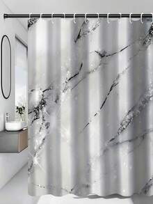 1/3/4pcs Marble Pattern Shower Curtain Set, Bathroom Window Curtain Shower Set, Bathroom Set With 12 Hooks, Waterproof Knitted Fabric, Wipe Clean, Includes Bathroom Accessories, U-Shaped Toilet Mat, Cover And Rug - Modern Bathroom Decor, Home Decor, Daily Necessities