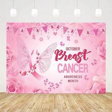 D7x5ft Breast Cancer Awareness Backdrop For Photography Breast Cancer Party Decorations Banner Pink Ribbon Butterfly Breast Cancer Awareness Background Supplies For Home Office10