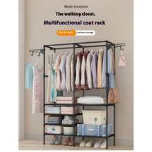 1 Pc Minimalist Modern Bedroom High-Capacity Standing Coat Rack Serves As A Temporary Living Room Storage Solution For Clothing, Shoes, Hats, Luggage, Cups, Bedding Sets, And More. Constructed With Sturdy, Durable Materials Featuring A Sleek, Modern Aesthetic. - màu đen - Xem 2