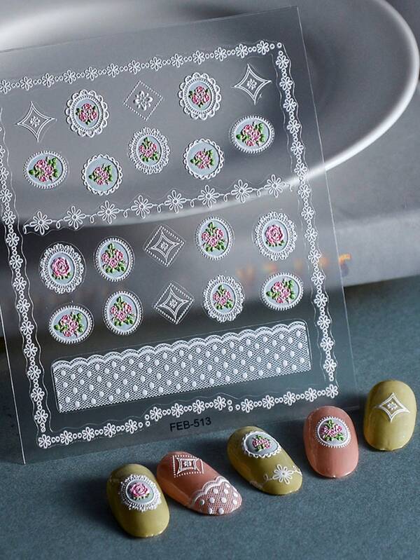 1 Sheet Nail Art Lace Rose Stickers Adhesive Sliders DIY Nails Polish Manicure Sticker Decals