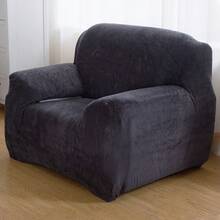 Soft Stretch Sofa Cover Thick Plush Slipcover Furniture 360° Full Protector Sofa Non-Slip With Elastic Bottom Washable - 深灰色 - 查看 7