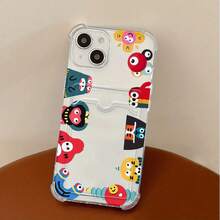 Cute Cartoon Pattern Transparent Four-Corner Shockproof Phone With Card Holder, Compatible With 15 Pro/15 Plus/15 Pro/15, 14 Pro/14 Plus/14 Pro/14, 13 Pro/13 Pro/13/13, 12 Pro/12 Pro/12/12, 11 Pro/11 Pro/11, XS/XR/XS/S - Màu sắc hỗn hợp - Xem 1
