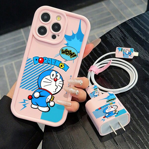 Doraemon Set de 5 en 1 con funda de teléfono autorizada de Doraemon + cable de datos + protector de cargador, compatible con iPhone 11/11 Pro/11 Pro Max/12/12 Pro/12 Pro Max/13/13 Pro/13 Pro Max/14/14 Pro/14 Plus/14 Pro Max/15/15 Pro/15 Plus/15 Pro Max/16/16 Pro/16 Plus/16 Pro Max, S25 S24 S23 S22 S21 S20 Ultra A42 A22 A12 A32 A33 A51 A52 A72 A71 A73 A53 A14 A13 A34 A54 A23