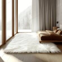 1 件圣诞白色人造毛皮毛绒地毯 - 柔软蓬松人造毛皮地毯 - 防滑毛绒室内可水洗耐用矩形大地毯适用于客厅卧室 - 白色 - 查看 2