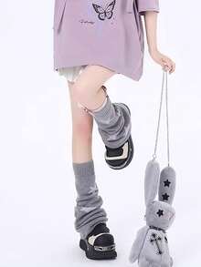 1双Y2K五角星腿套，不对称猫星腿套，洛丽塔加厚针织腿套/秋冬季过膝长筒腿套，舒适保暖