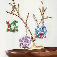 6 piezas Llaveros de arte de diamantes DIY, 4 diseños de patrones diferentes para elegir, decoración de strass asimétrica de doble cara, efecto exquisito, colgante de mochila, adorno colgante de coche, juego de manualidades de mosaico, regalo de Navidad, cumpleaños y decoración