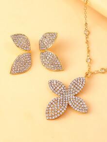 2pcs/Set European & American Style Floral Pendant Necklace & Earrings Jewelry Set, Fashionable Design, Elegant Long Necklace, Sweater Chain