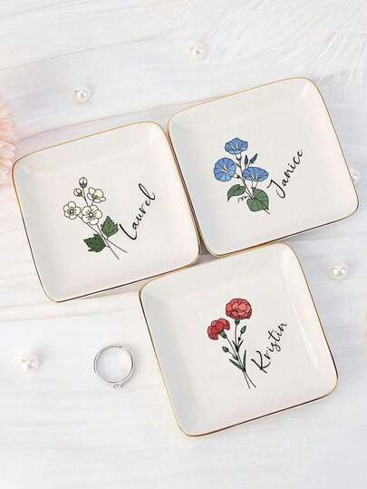 Bandeja de joyería personalizada con flor de nacimiento, bandeja de anillo de flor de acuarela personalizada, bandeja de joyería de cumpleaños personalizada, bandeja de anillo de cerámica personalizada, bandeja de joyería personalizada, bandeja de anillo de boda personalizada, regalos para amigos, regalos de cumpleaños, regalos de dama de honor de boda