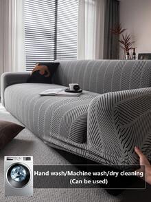 1pc 3D Sofa Cover, Multi-Functional Full Coverage Sofa Slipcover, Solid Color Geometric Pattern Design Sofa Protector, Stretch Fit Sofa Cover, Suitable For All Seasons - Dark Grey - View 4