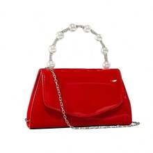 Pearl Glitter Evening Clutch Bag, Luxury Party Birthday Handbag, PU Leather Rhinestone Wedding Purse For Formal Dress, Cheongsam, Square Bag With Chain