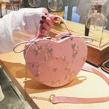 Woman's Crossbody Shoulder Bag Top Handle Shoulder Bags With Heart Shape For Mobile Phone Cosmetics Keychain - 粉色 - 查看 4