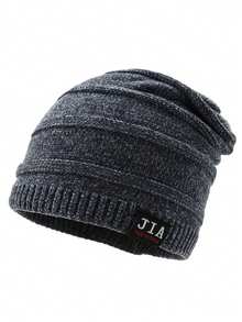 Classic Solid Color Thick Knit Beanie Hat With Five-Pointed Star Patch, Fashionable Jacquard Patterned Warm Knitted Cap For Autumn/Winter Winter Warm