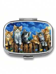 2-Compartment Square & 3-Compartment Round Pill Box, Portable Pocket Or Wallet Sized Decorative Metal Medicine/Vitamin Storage Box, Unique Gift (Starry Night, Puppy) - Multicolor - View 12