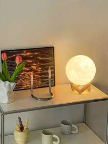 Lampada a forma di luna, luce notturna creativa per atmosfera da comodino, lampada da camera da letto con supporto in legno, luce notturna a LED per decorazione domestica, regalo di compleanno per ragazzi e ragazze, alimentata a batteria, adatta per vari tipi di stanza - regalo di compleanno e Natale