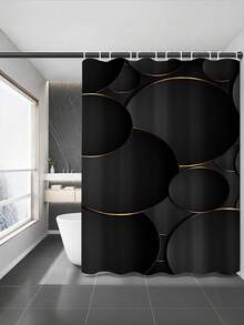1/3/4pcs Black & Gold Circle Pattern Bathroom Set, Shower Curtain Set, Waterproof Polyester Shower Curtain & Rug, Cartoon Floral Theme, Suitable For All Seasons, Hand Wash Only, Includes 12 Durable Plastic Hooks, Bathroom Accessories - Multicolor - View 20