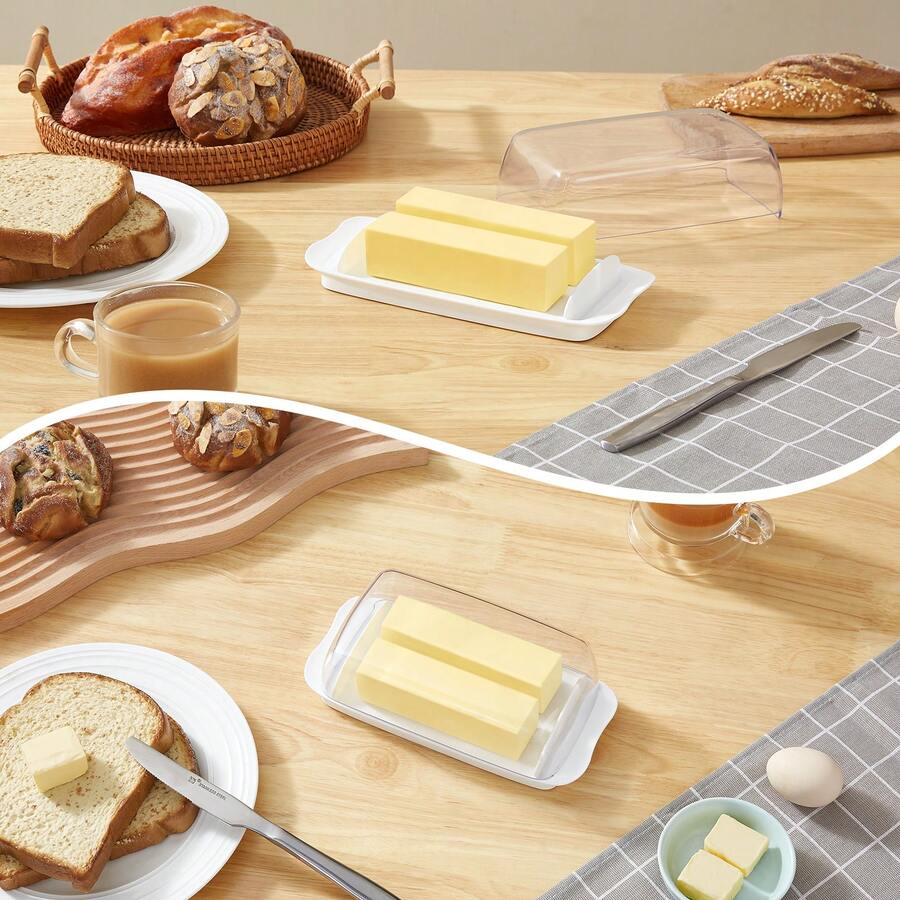 Butter Dish With Lid For Countertop, Large Plastic Butter Holder Container With Handles&Markings In Kitchen Organization