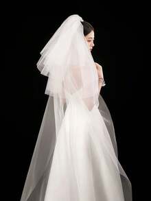 1pc Women's Black Long Trailing Veil Headpiece, 4-Layer Gradually Lengthened Mesh Veil Bridal Veil, Suitable For Weddings, Parties, Performances, Cosplay, Photography Props, Gothic Style With Hair Comb, 220cm Trailing Veil, Simple & Elegant Long Veil, Outdoor Wedding Full-Length Veil, Halloween & Holiday Decorative Accessory