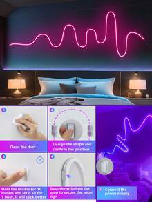 Luces de neón LED RGB con control remoto, tira de luz multicolor cambiante para decoración de dormitorio, iluminación de señal de neón flexible alimentada por USB - Multicolor - Ver 4
