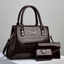 This Is A Versatile And Stylish Tote Bag Set For Middle-Aged Women, Perfect For Moms. It's A New 2025 Spring And Autumn Model, Featuring A Chic And Elegant Design. The Set Includes Three Handbags. - Coffee Brown - View 4