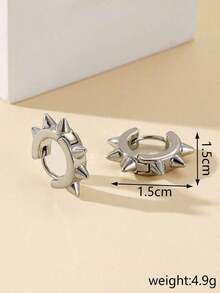 1pair Cool & Punk Style Spike Shaped Zinc Alloy Stud Earrings, Valentine's Day Gift, Gift For Sisters, Girlfriend, Mom Gift - Bạc - Xem 2