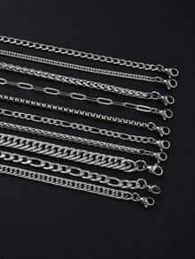 Set de 10 brățări din oțel inoxidabil, stil punk simplu, accesoriu casual pentru bărbați, cupluri, prieteni, vacanță, întâlnire, purtare zilnică, petrecere