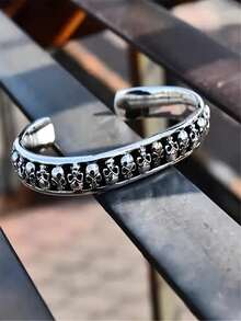 Gothic Style Skull Punk Bracelet, Vintage Alloy Open Cuff Bracelet, Handmade Jewelry Party Favorite