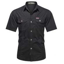 Cross-Border Plus Size Summer Military Short Sleeve Shirt Men's Workwear Cotton Work Shirt Outdoor Loose Men's Shirt Non-Iron - Dark Blue 1388 Long-sleeved Shirt - View 6