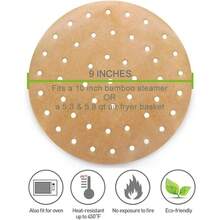 100-Pack 9 Inch Unbleached Steamer Liners, Perforated Parchment Paper Rounds For Air Fryer, Bamboo Steamer & Cooking - Non-Stick - Air Fryer Liners - 7.5 inches - Unbleached - View 3
