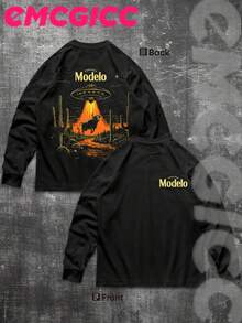 EMCGICC Manfinity Y2k Long Sleeve Shirts ,UFO,Graphic T Shirt Cotton 250g,Fashionable Hip-Hop For Men -  Long Sleeve T-Shirts, Funny Vintage Shirts,Regular Fit, Street Style, Digital Print,  Ideal Gift - 黑色 - 查看 1