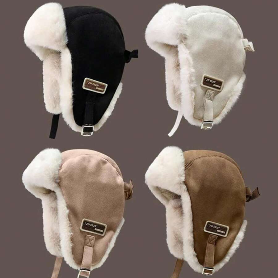 Windproof Pom Pom Hat With Detachable Fluffy Pom And Adjustable Strap - Unisex Soft & Warm Winter Hat, Suitable For Outdoor Activities, Hiking, Skiing - Multiple Colors (Black/White, Beige, Brown/Camel) - Durable Fabric Material Winter Warm