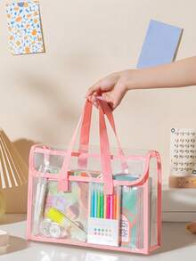 1 pieza Carpeta de archivo transparente de gran capacidad y resistente al agua, bolsa de almacenamiento de documentos expandible de PVC con organizador insertado, bolsa portátil para la playa y el maquillaje, organizador de documentos para la oficina, el hogar, la escuela y los viajes, regalo